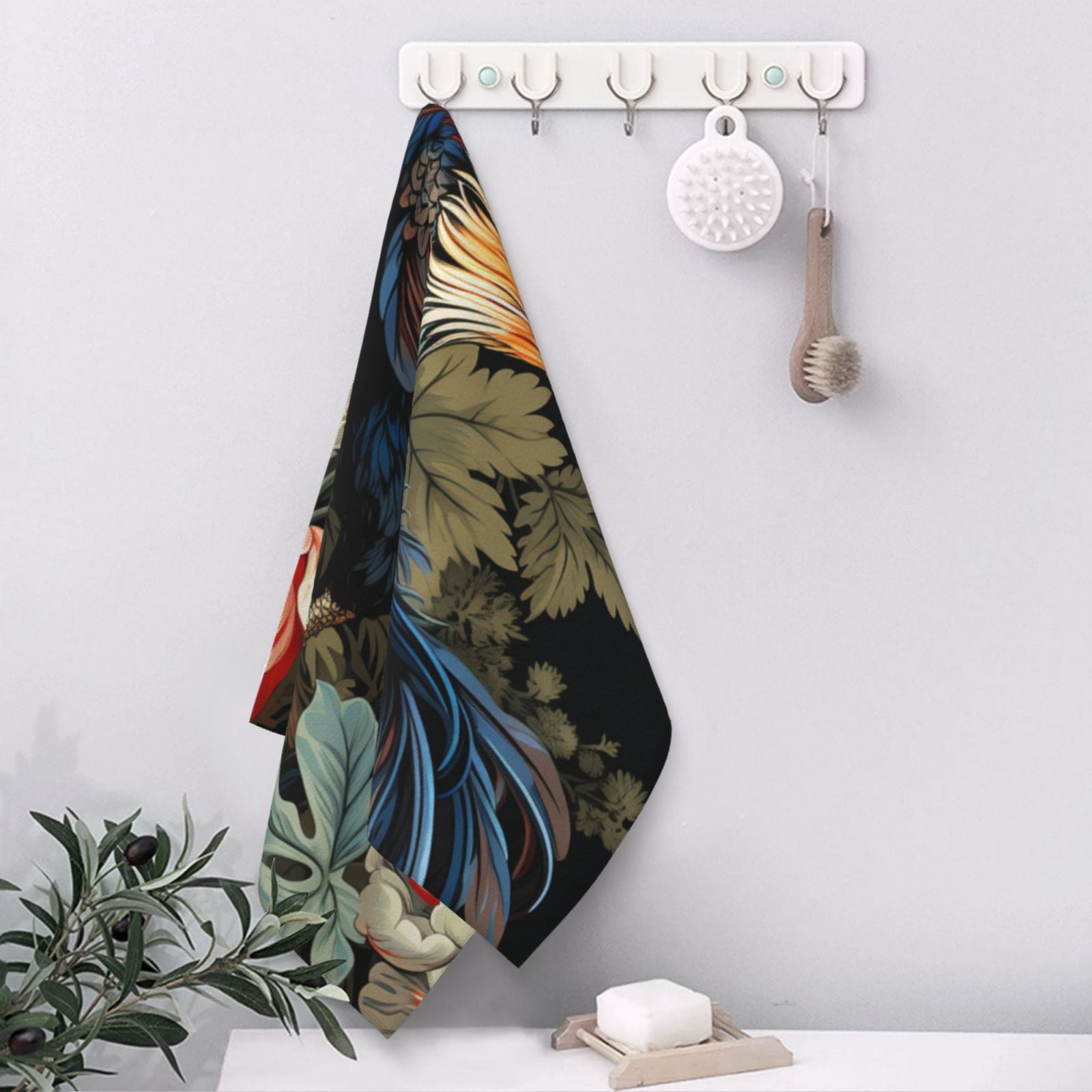 Rooster Vintage Black 27.5" x 16" Ultra Soft Hand Towel, Face Wash Cloth for Bathroom, Gym, Travel, Pool