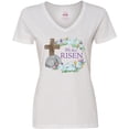 thumbnail image 3 of Inktastic Easter He Has Risen with Cross and Flowers Women's V-Neck T-Shirt, 3 of 5