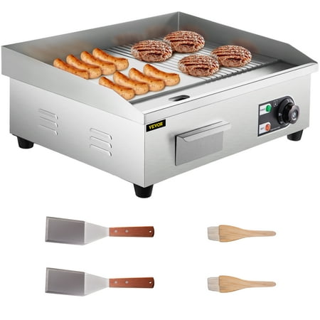 

VEVORbrand Electric Countertop Flat Top Griddle 22 Teppanyaki Grill 1600W Commercial Electric Griddle Stainless Steel Electric Countertop Griddle with Drip Hole 50-300℃ Countertop Griddle