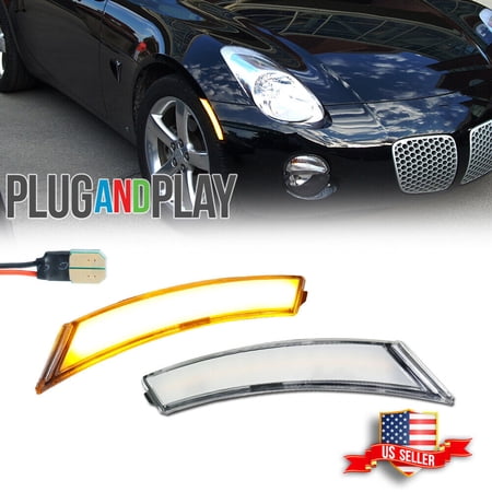 GTINTHEBOX 2x Clear Lens Amber LED Front Sidemarker Lights For 2006-2010 Pontiac Solstice & Sky