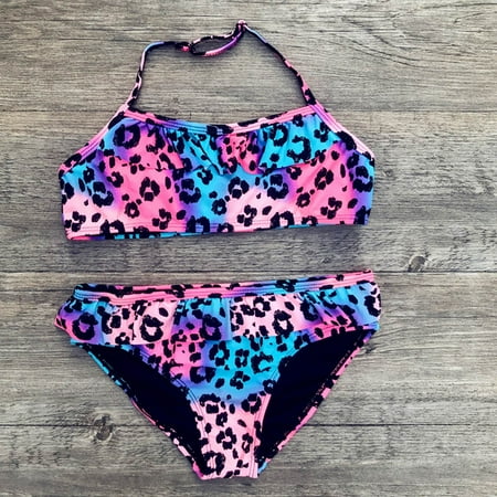Summer Clearance!KkSLirnhs 11/12 Swim Cover Up Girls Children Baby Girl Leopard Ruched Bikini Set Swimwear Swimsuit Bathing Clothes 0