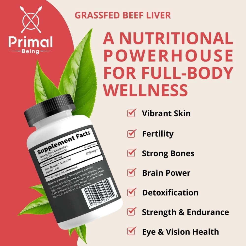 Primal Being Grassfed Beef Liver- Supports Energy, Longevity, Metabolic Health, and Detoxification