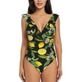 thumbnail image 2 of Fotbe Lemon Fruits Flowers Leaves Women's Tummy Control Swimsuits Slimming One Piece Bathing Suit Ruffle Wrap V Neck Swimwear-, 2 of 8