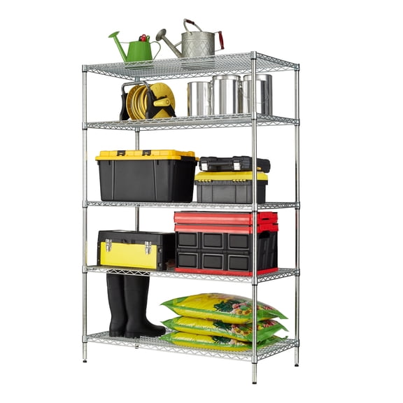 Open Box Hyper Tough Chrome Wire Shelf 5-Tier Heavy Duty 72"H x 48"W x 24"D, 4000lb Total Capacity
