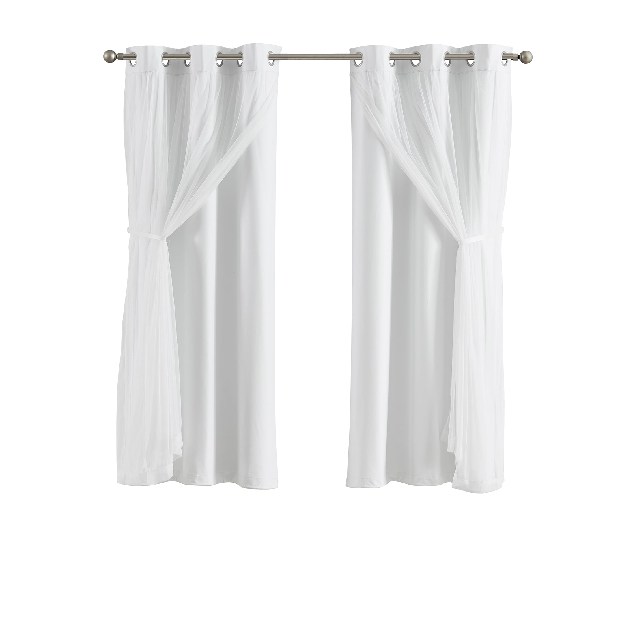 Your Zone Blackout Curtain Panel with Sheer Overlay, 1 Panel, White, 37" W x 63" L