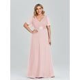 thumbnail image 1 of Robes de Soirée Grande Taille Longues Élégantes Ligne A Col en V Volants Mousseline Formelle Mariage Fête Robe de Soirée, 1 of 8