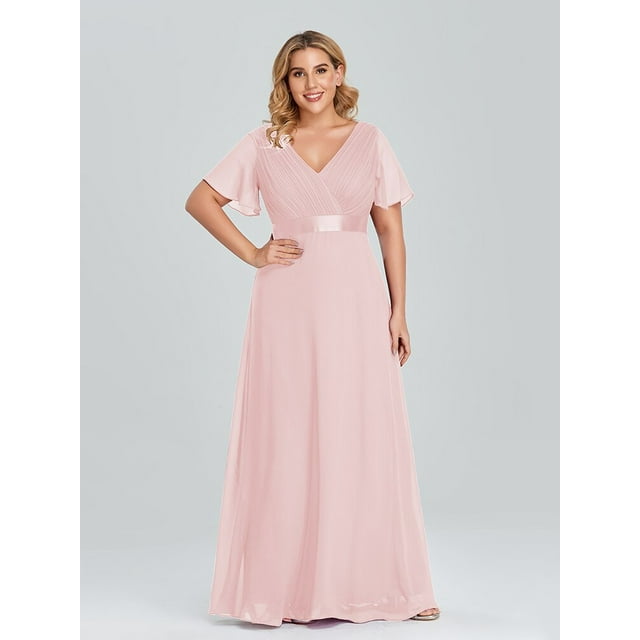 Robes de Soirée Grande Taille Longues Élégantes Ligne A Col en V Volants Mousseline Formelle Mariage Fête Robe de Soirée