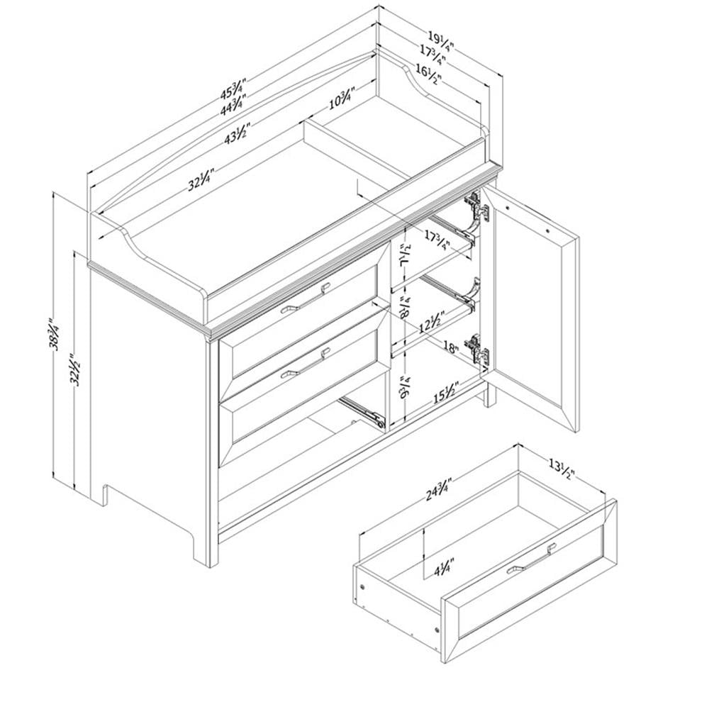 South Shore Daisie, Farmhouse Changing table, Wide Gray