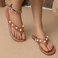 thumbnail image 6 of Women's Pearl Studded Thong Flip Flops for Summer Beach Daily Casual Outdoor Walking Brown 7, 6 of 9