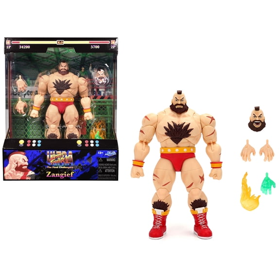 Zangief 7.5" Moveable Figure with Accessories and Alternate Head and Hands Ultra Street Fighter II Game Model by Jada