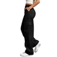 thumbnail image 3 of TAGOLD Womens Summer Full Length Pants Solid Color Cargo Style Pocket Straight Leg Casual Long Pants, 3 of 5