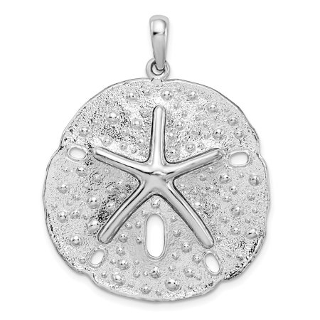 Diamond2Deal 925 Sterling Silver Rhodium-Plated Large Sand Dollar Pendant for Women (L- 1.63 in)