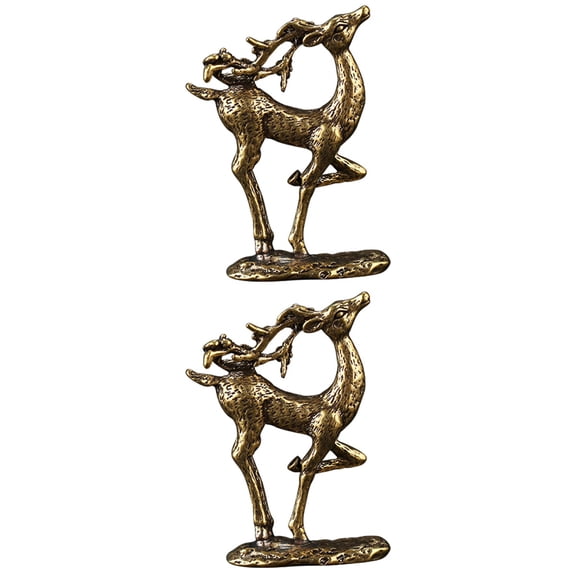 Set of 2 Vintage Brass Elk Christmas Ornaments, Elegant Holiday Decorations for Tree and Home, Festive Winter Figurines