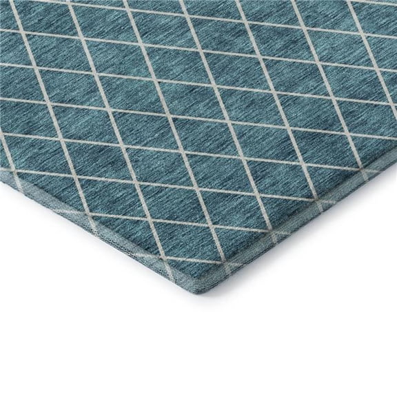 HomeRoots 674130 9 x 12 ft. Teal & Ivory Geometric Transitional Washable Machine Made Rectangle Area Rug with UV Protection