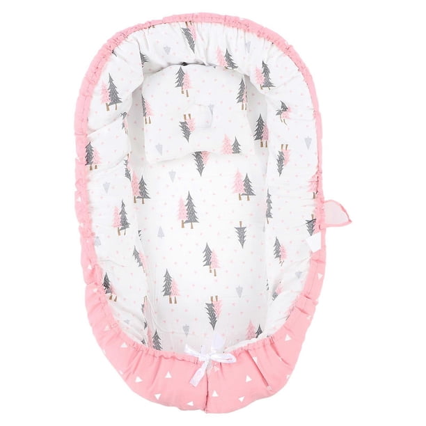 Baby Lounger Cover Soft Comfortable Breathable Easy to Clean Foldable Portable Newborn Nest Cover for Traveling Pink Forest Design