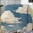 thumbnail image 3 of 2D flat soft and 280GSM comfortable striped flannel blanket modern vintage style machine washable an oil painting of clouds in the sky with a blue and white color 2 suitable for all seasons perfect f, 3 of 7
