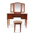 thumbnail image 1 of Bowery Hill Manufactured Wood Cherry Vanity Set Tri-Fold Mirror 54" Unassembled, 1 of 8