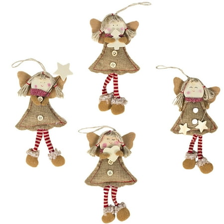 

4pcs Christmas Decoration Cloth Art Wood Chip Christmas Smile Angel Doll Pendant