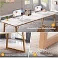 thumbnail image 7 of Finmind 78.74" Extra Long 2-Person Desk, Wooden Double Computer Table with Faux Marble Top, White & Gold, 7 of 7