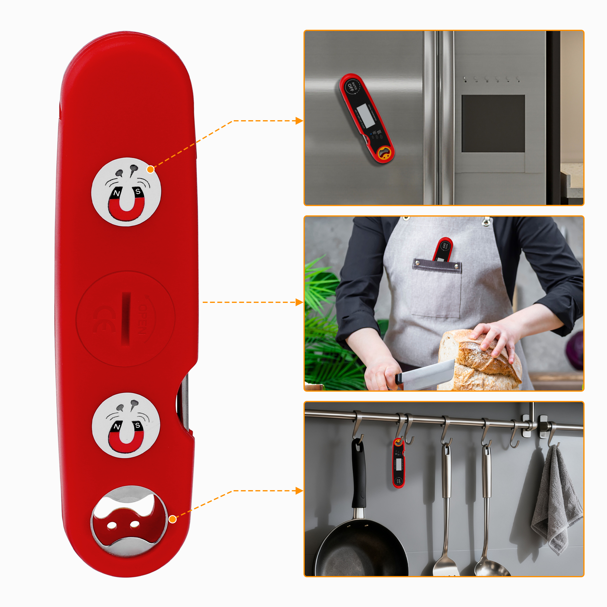 Unique Bargains Strong Plastic Digital Meat Thermometer Red 7.3x2x1 in