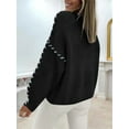 thumbnail image 6 of Females Oversized Sweaters Contrast Stitching Crewneck Sweater Cable Knit Pullover Jumper Pullovers Black M, 6 of 7