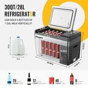BougeRV Portable Car Refrigerator 30 Qt, 12 Volt Refrigerator Portable Freezer Compressor Cooler with -7℉~50℉ Cooling Range, 12/24V DC 110~240V AC for RV Truck Vehicle Boat Outdoor & Home Use Black