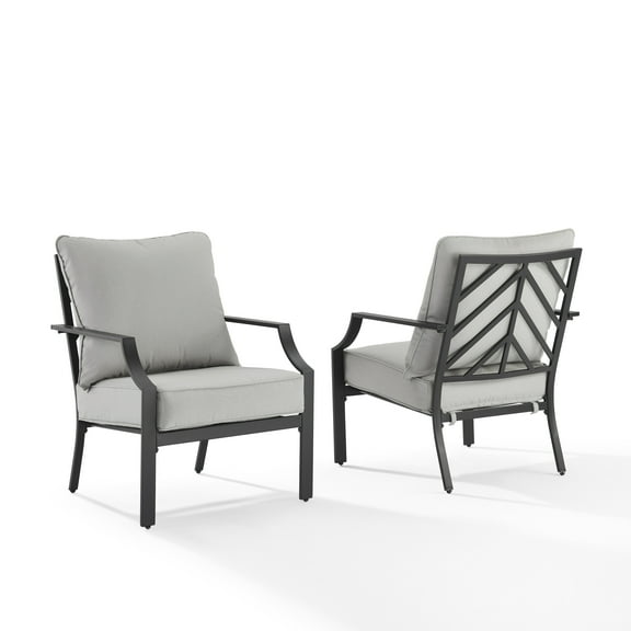 Crosley Furniture Otto 17.5" Metal Outdoor Chair in Gray/Matte Black (Set of 2)