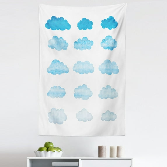 Cloud Tapestry, Hand Drawn Clouds Blended Watercolor Style Concept, Fabric Wall Hanging Decor for Bedroom Living Room Dorm, 5 Sizes, Azure Blue Pale Blue, by Ambesonne