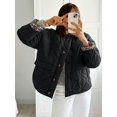 thumbnail image 6 of Women Quilted Jacket Oversized Leopard Lined Puffer Jacket Button Down Padded Coat Black S, 6 of 9