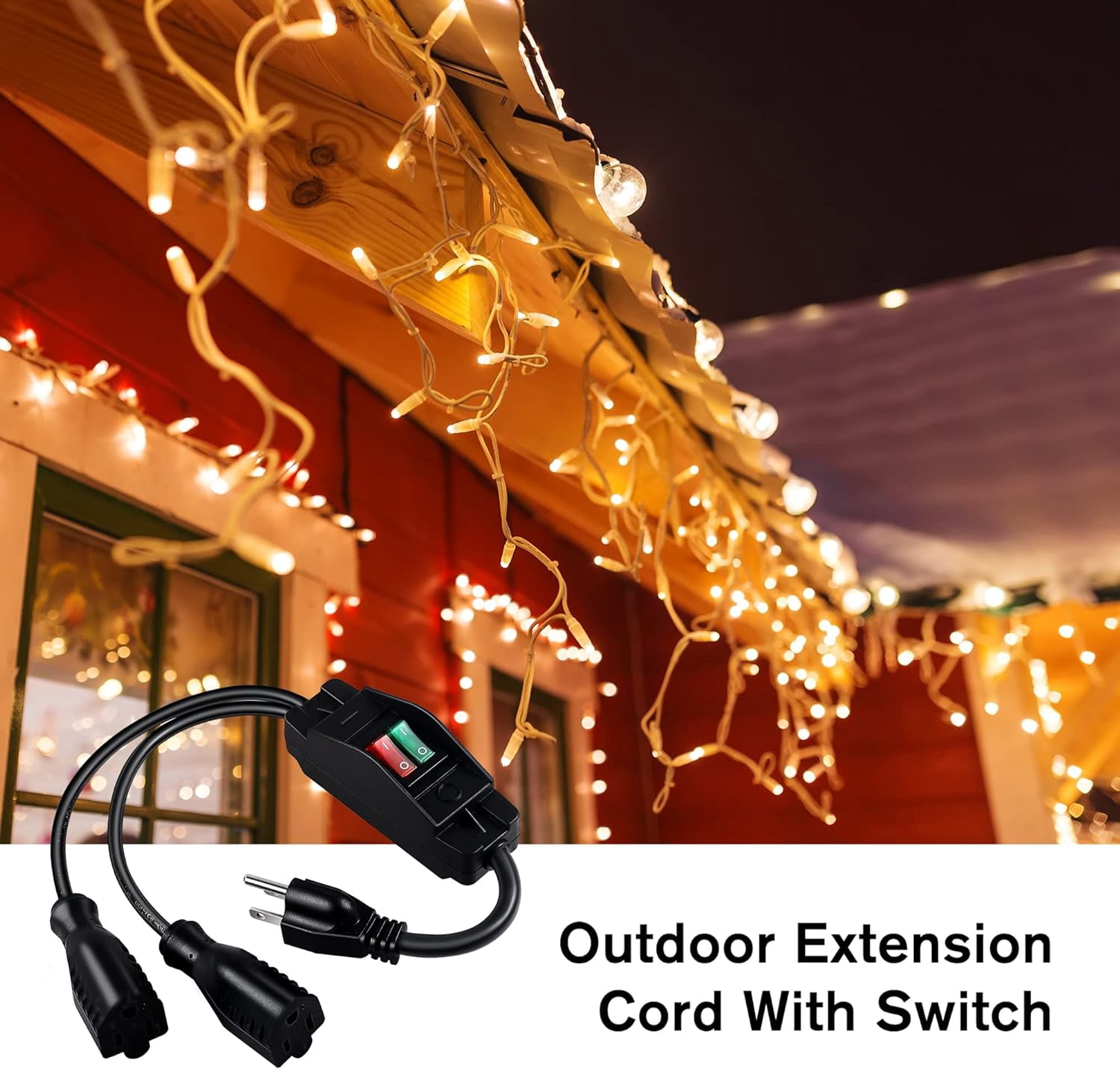 2 Way Extension Cord with On/Off Switch, 3 Prong Outdoor Extension Cord Splitter, Heavy Duty SJTW 14AWG 15A/125V and 18AWG 10A/125V Power Cord (1.6 Ft, Black)
