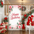 thumbnail image 4 of Floral Design Happy Birthday Banner Romantic Style Pink Roses Birthday Decoration for Celebration Indoor Party Event, 4 of 7