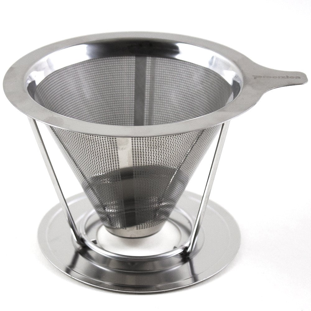 Pour Over Coffee Filter by LC Prime Reusable Cone Mesh Coffee Dripper with Base Stand 2-4 Cups for Home Travel stainless steel Plateado