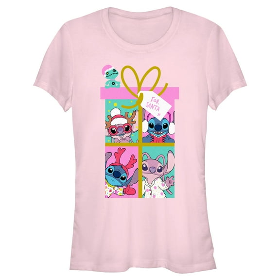 Junior's Lilo & Stitch Gift For Santa Graphic Tee Light Pink X Large