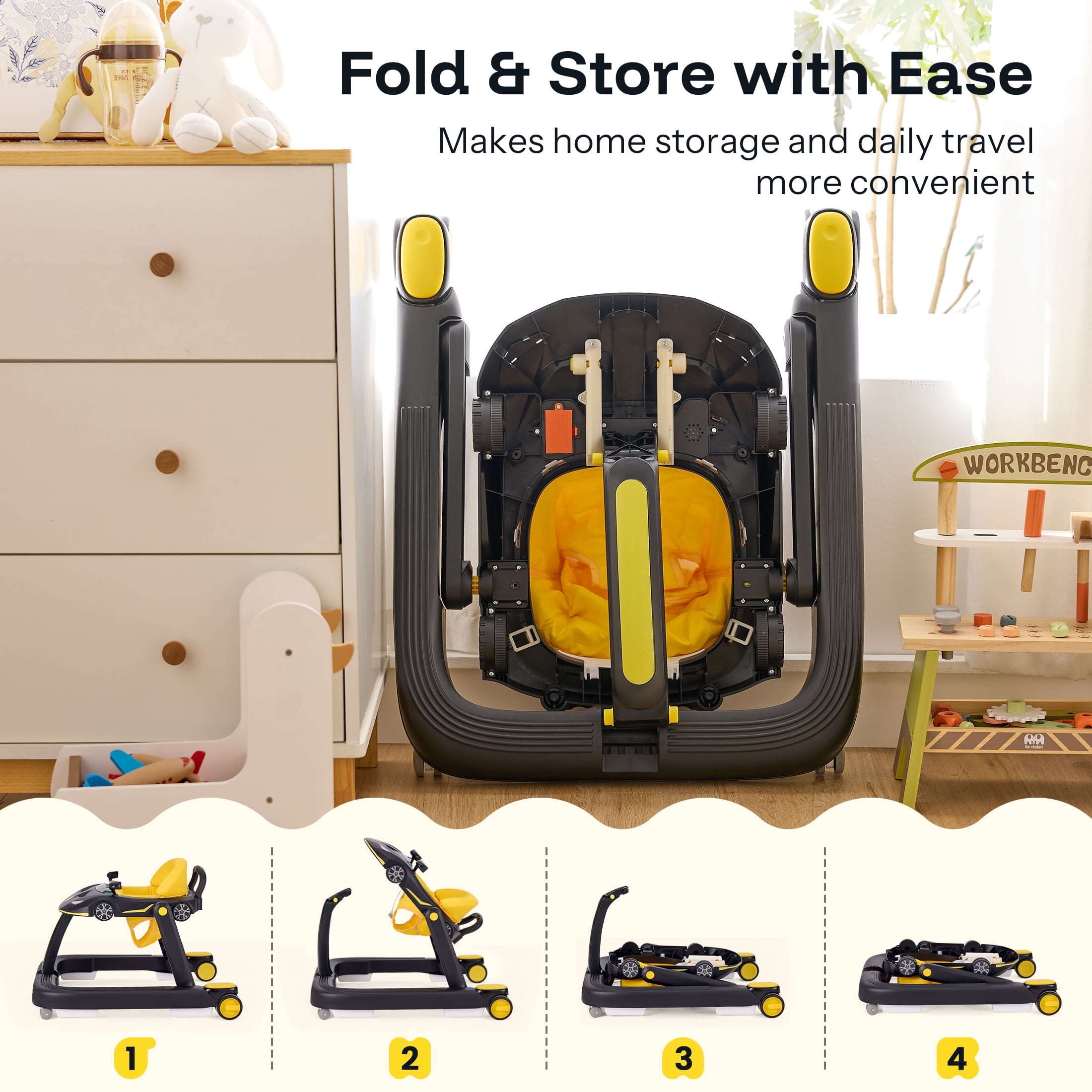 HARPPA Baby Walker for Babies 6-18 Months, Foldable Activity Push Walker, Black