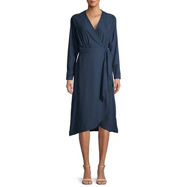 Time and Tru - Time and Tru Women's Long Sleeve Faux Wrap Dress ...