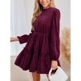 thumbnail image 3 of Cupshe Women's Red Round Neck Bubble Sleeve Ruffled Hem Dress, Size S-XL, 3 of 4