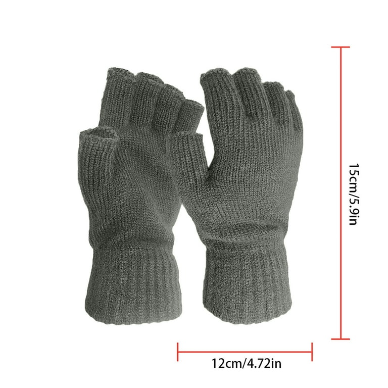 Frehsky warm gloves Men\'s And Women\'s Winter Warm Solid Color Knitted  Half-finger Gloves Grey