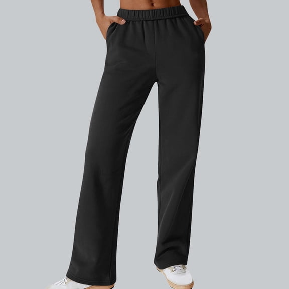 Baeitkot Women's Fleece Lined Wide Leg Sweatpants Elastic High Waisted Joggers Pants with Pockets Cozy Warm Soft Casual Lounge Workout Daily Loose Fit Pants