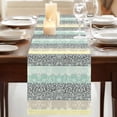 thumbnail image 3 of Boho Green 48 Inch Table Runner, Stripe Bohemian Ethnic Abstract Yellow Flower Farmhouse Dresser Scarf Cotton & Linen Tablerunner for Dining/Kitchen Island/Holiday Party Décor 13" x 48", 3 of 9