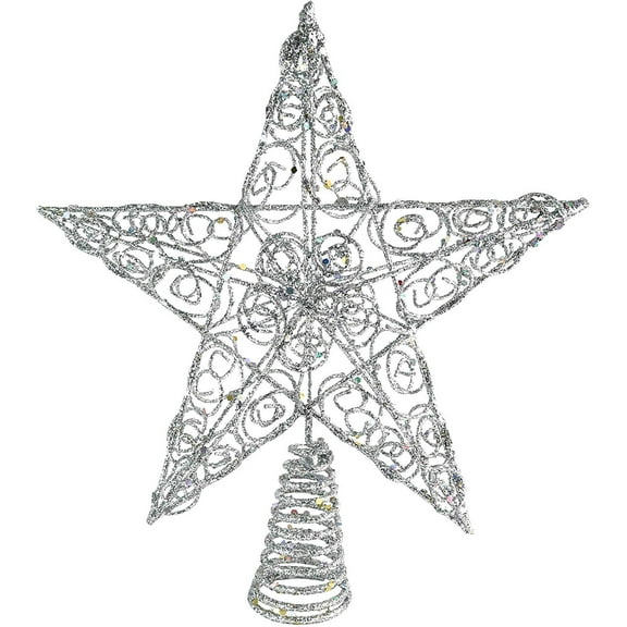 Ornativity Swirl Design Sparkle Star Silver Metal Christmas Tree Topper, 1.5"