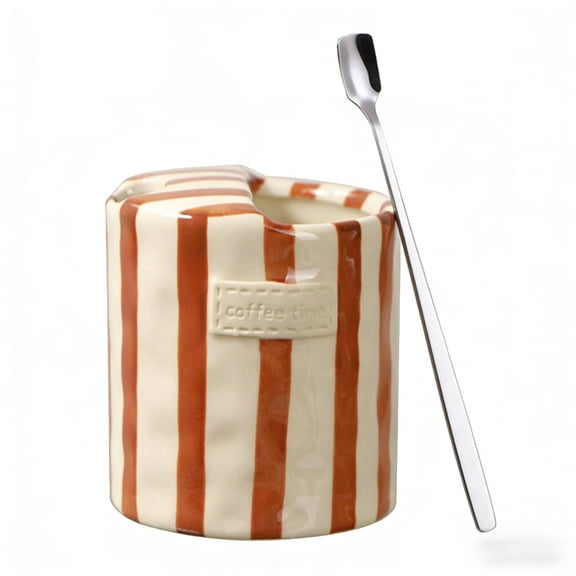 Ceramic Travel Mug Striped Coffee Mug 10oz Retro Hand-Painted Microwave & Dishwasher Safe, Perfect Present for Coffee Lovers (Brown)