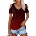 thumbnail image 2 of Tshirts Women Trendy Women's Summer Fashion Casual Gradient Printed Strapless V-Neck Short Sleeve T-Shirt Top, 2 of 7