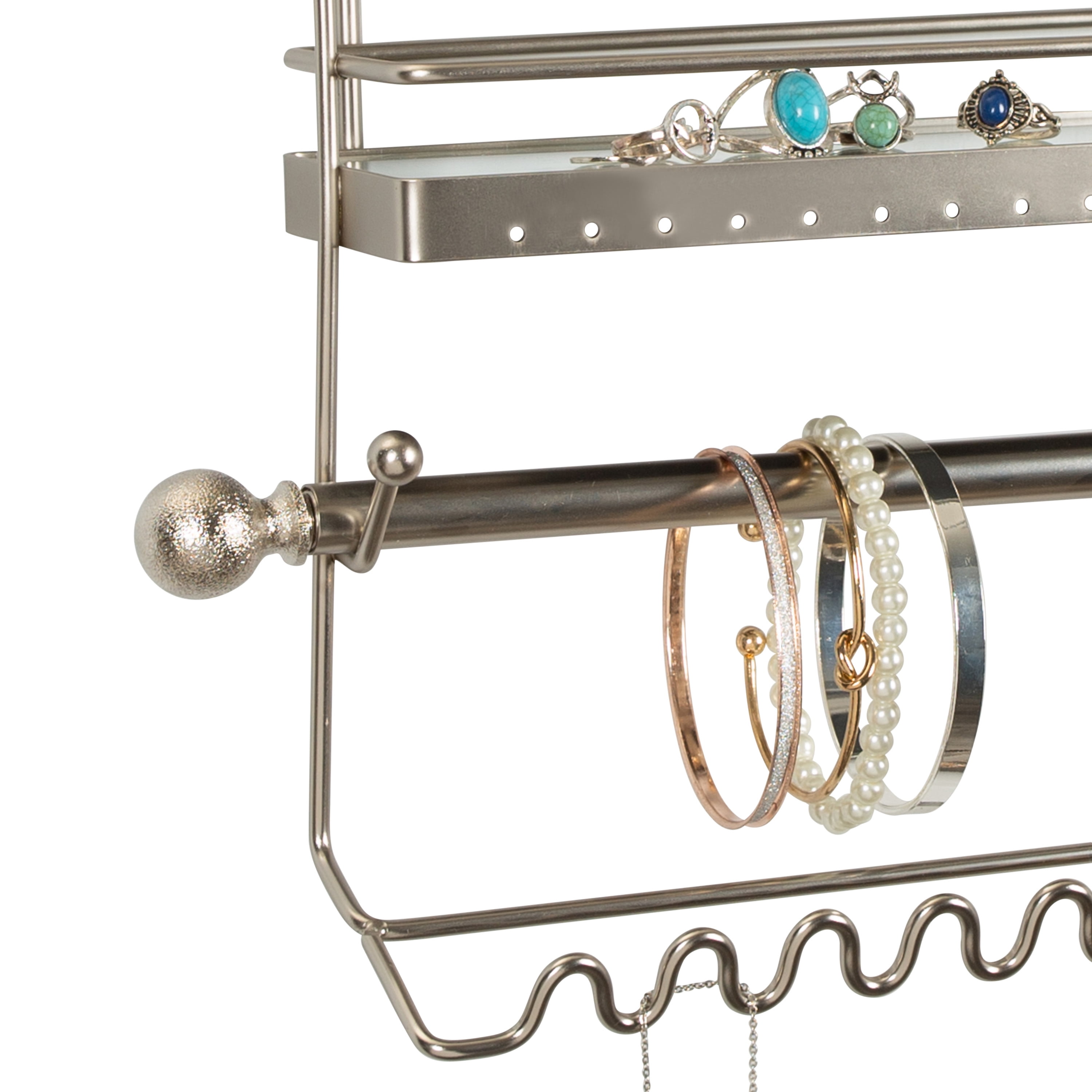 Home Details 2 Tier Wall Mount Steel Jewelry Organizer in Satin