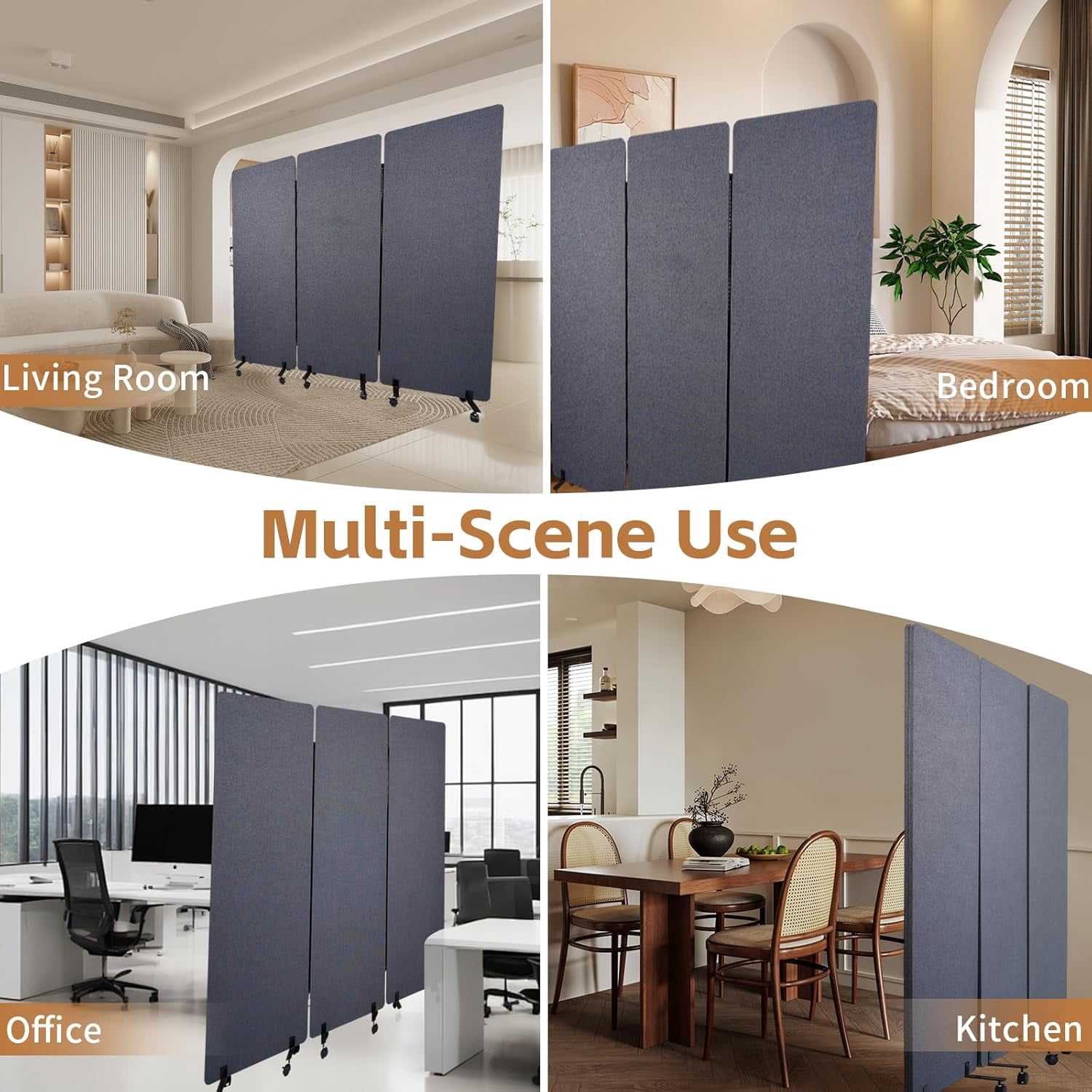 Maeklon 3 Panel 72 * 66in Freestanding Acoustic Room Divider,  PET Polyester Soundproof Room Screen with Wheels, Portable Partition Divider for Office, Reception Room, School, Hospital