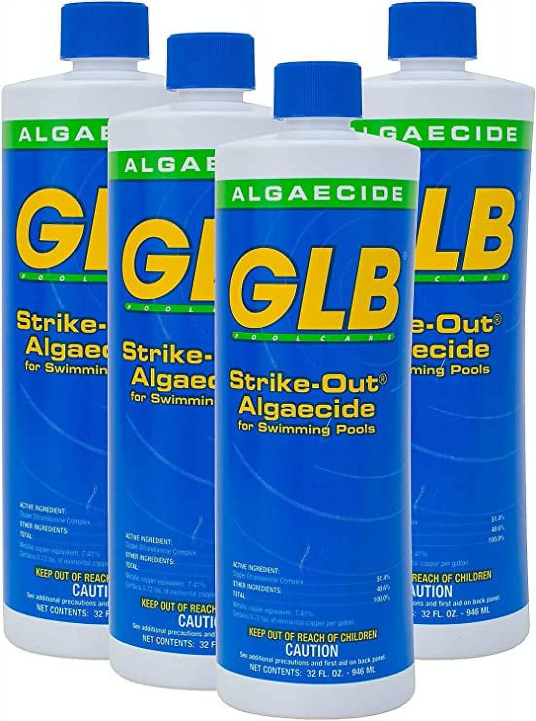 GLB Strike-Out Algaecide 1 Quart 4pk Treat Green & Mustard Algae in Swimming Pools