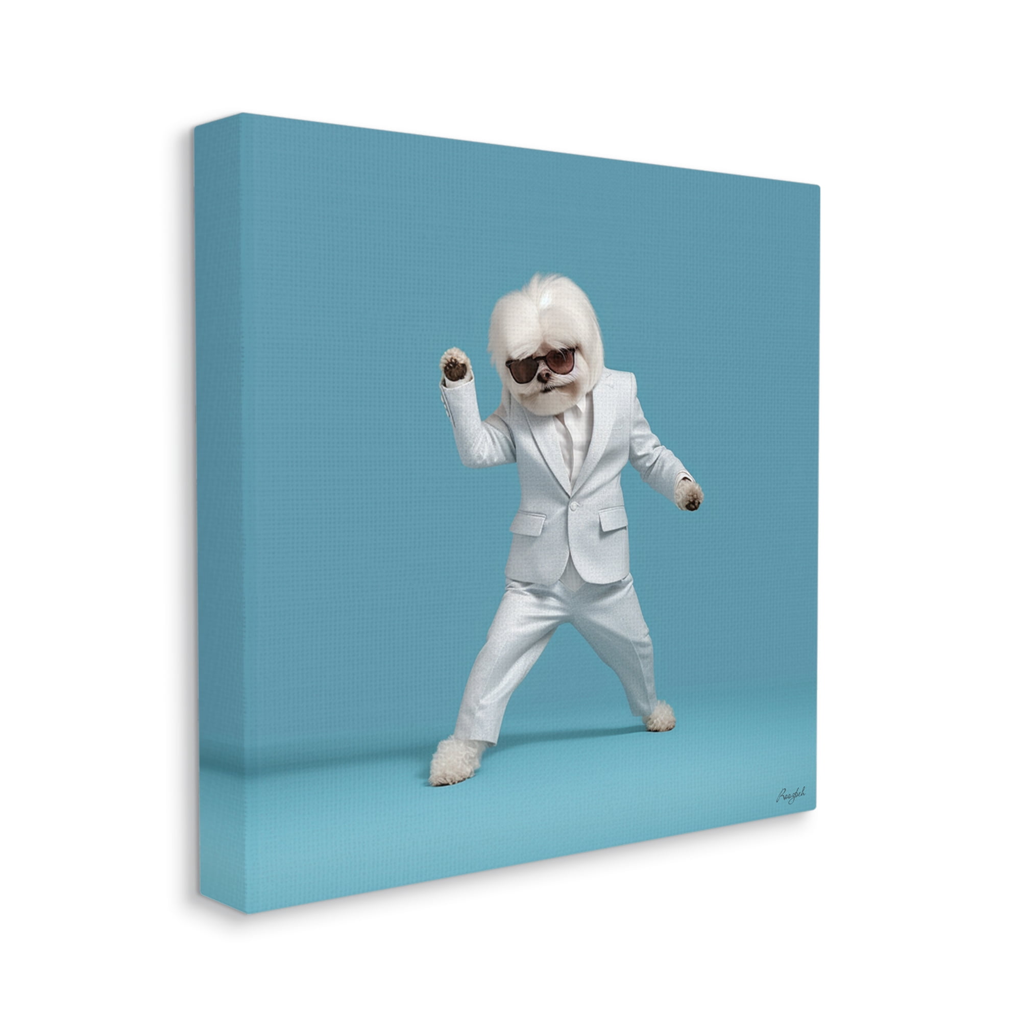 Stupell Industries Dog Dancing on Blue Animals & Insects Painting Gallery Wrapped Canvas Art Print Wall Art, 17 x 17