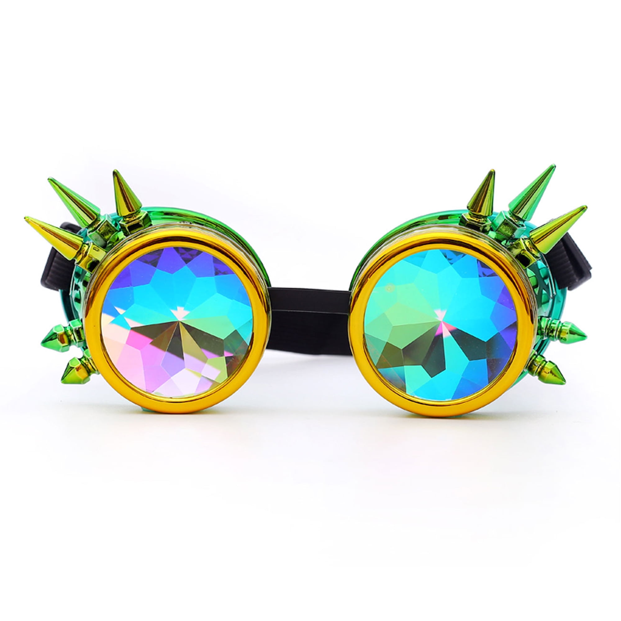 FOCUSSEXY Vintage Glasses Rave Crystal Prism Personality Steampunk Goggle with Double Loupe 