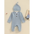 thumbnail image 2 of Cenuakty Toddler Newborn Outfit Adorable Solid Color Long Sleeve Round Neck Jumpsuit and Hat Set, 2 of 6