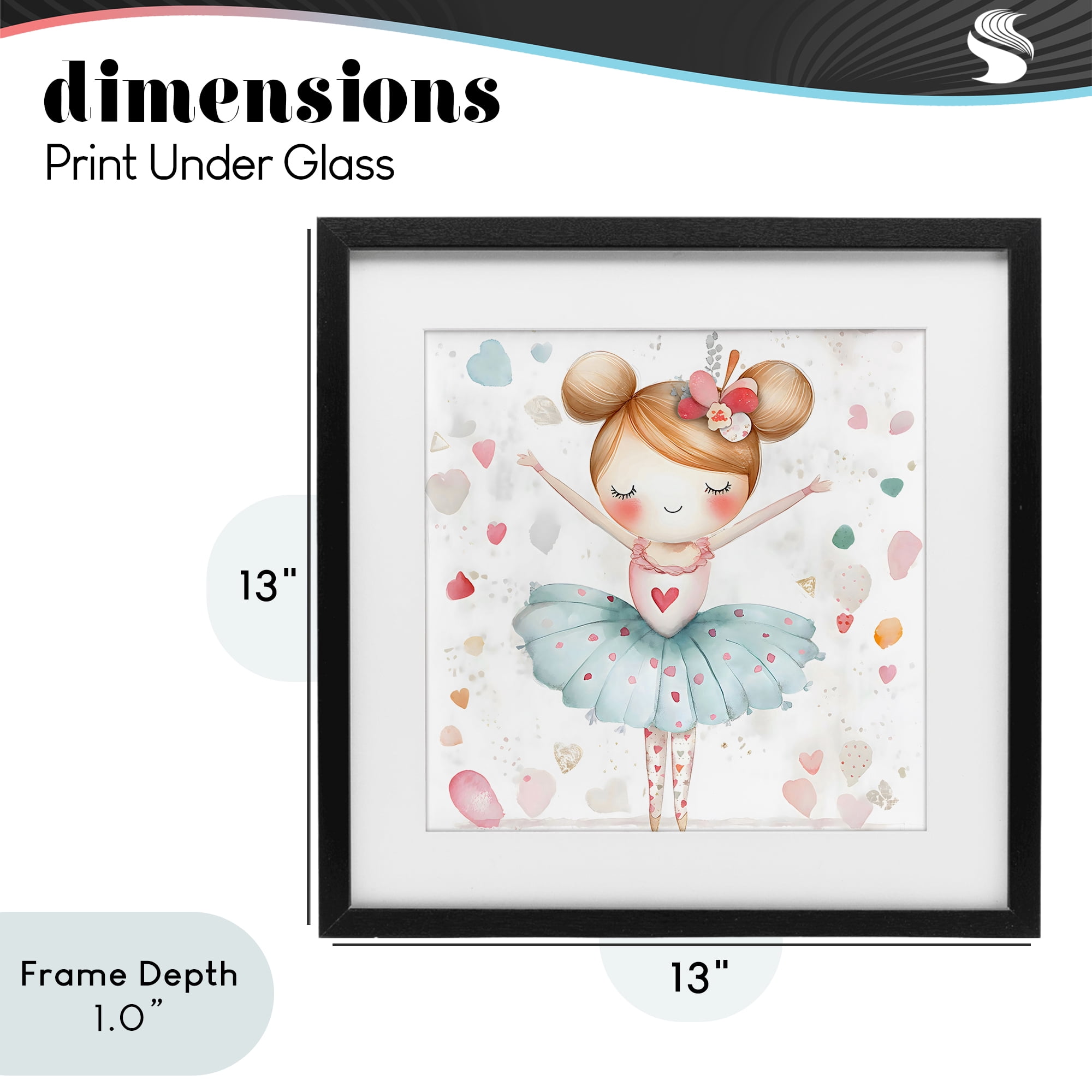Stupell Industries Cute Ballerina with Hearts Black Framed Print Under Glass, design by Creative Studio