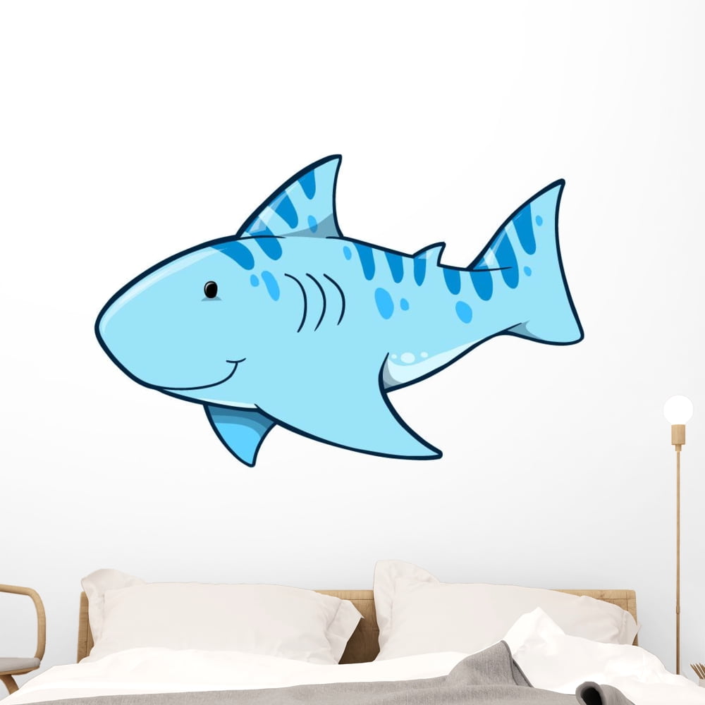 Cute Striped Baby Shark Wall Decal Sticker, Wallmonkeys Peel & Stick